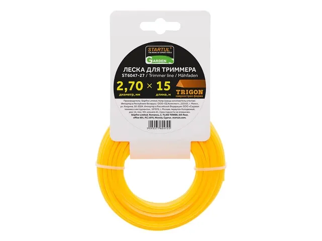 Леска для триммера 2.7 мм х 15 м треуг. сеч. STARTUL GARDEN 